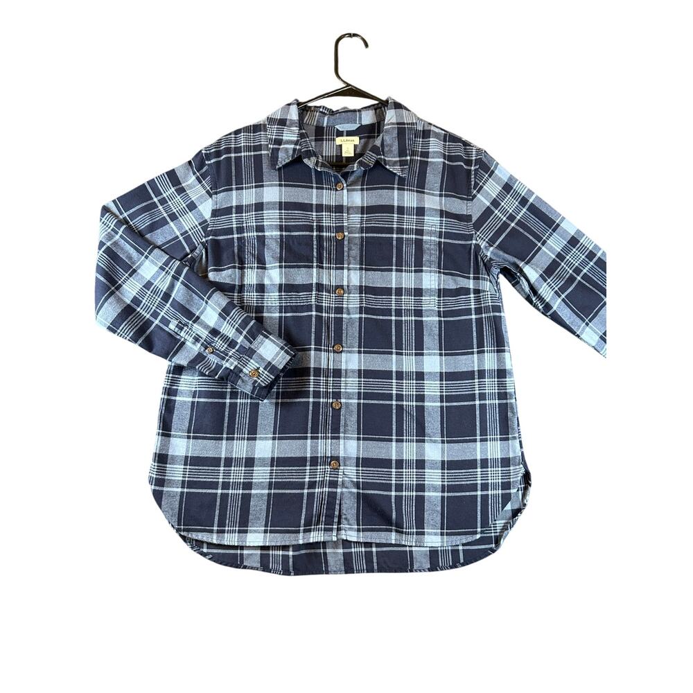 L.L.Bean Blue Plaid Cotton Flannel Shirt S Regular